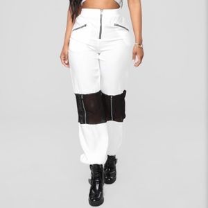 Fashion Nova White/Black Mesh Joggers